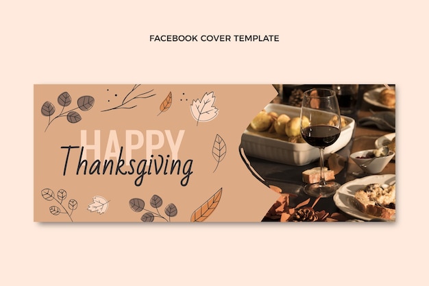 Vector handgetekende platte thanksgiving sociale media voorbladsjabloon