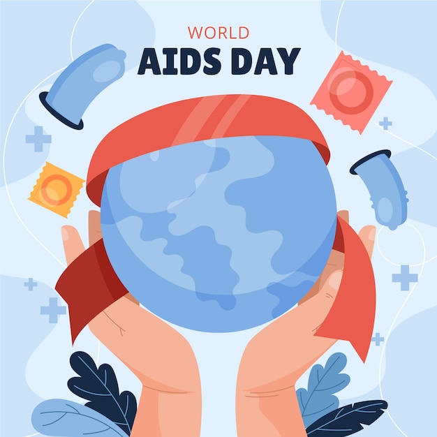 Vector handgetekende platte wereld aids dag illustratie