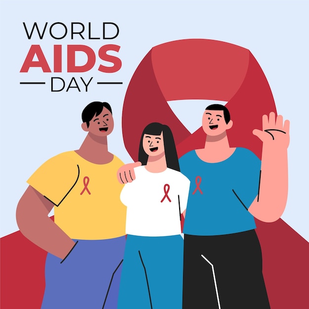 Vector handgetekende platte wereld aids dag illustratie