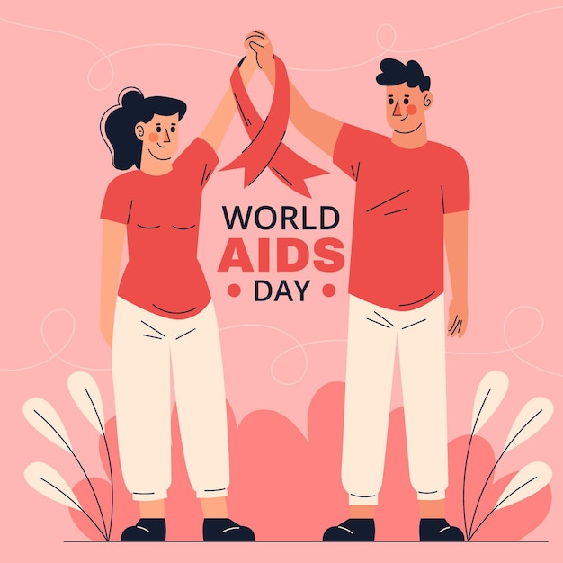 Vector handgetekende platte wereld aids dag illustratie