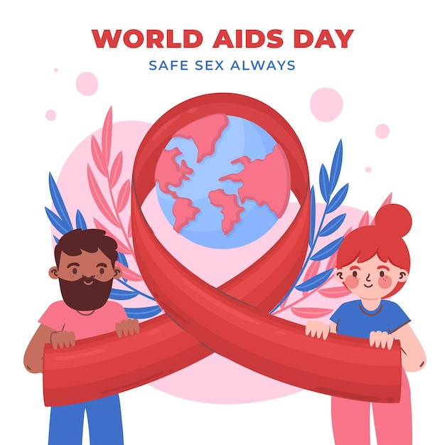 Handgetekende platte wereld aids dag illustratie