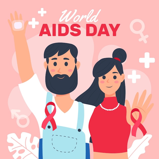 Vector handgetekende platte wereld aids dag illustratie