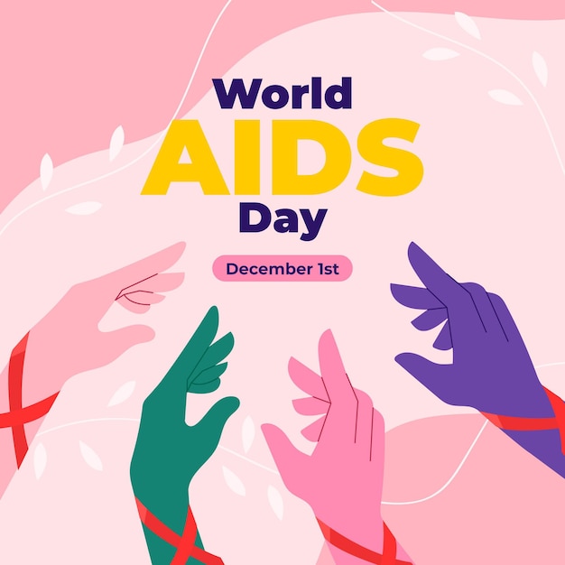 Vector handgetekende platte wereld aids dag illustratie