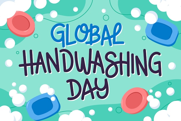 Handgetekende platte wereldwijde handwasdag belettering