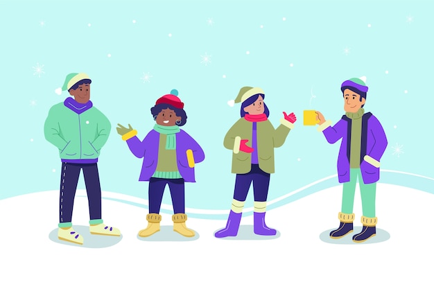 Handgetekende platte wintermensencollectie