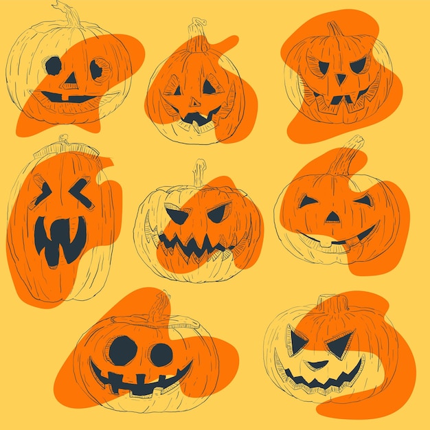 Vector handgetekende pompoen in grafische stijl voor halloween 8