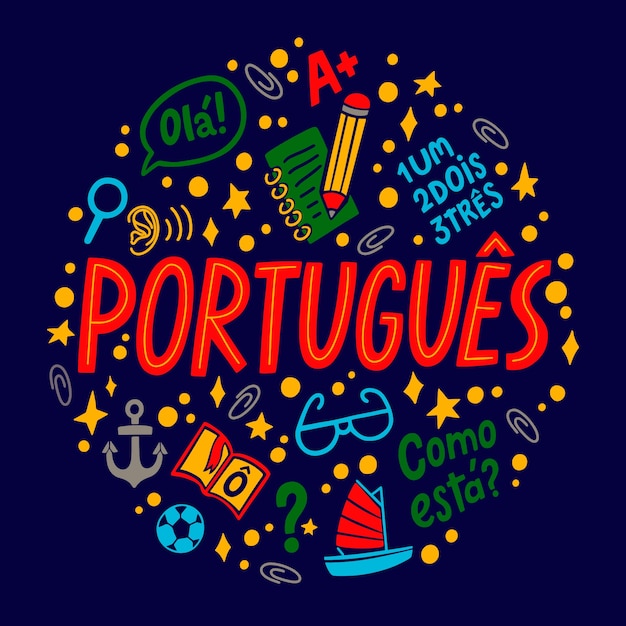 Vector handgetekende portugese taalillustratie