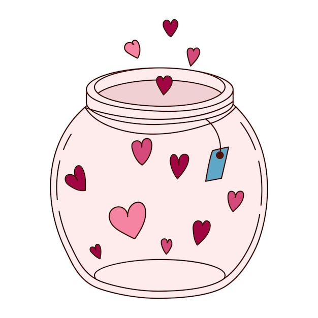 Handgetekende pot en hartjes voor Valentijnsdag Ontwerpelementen voor posters, wenskaarten, banners en uitnodigingen