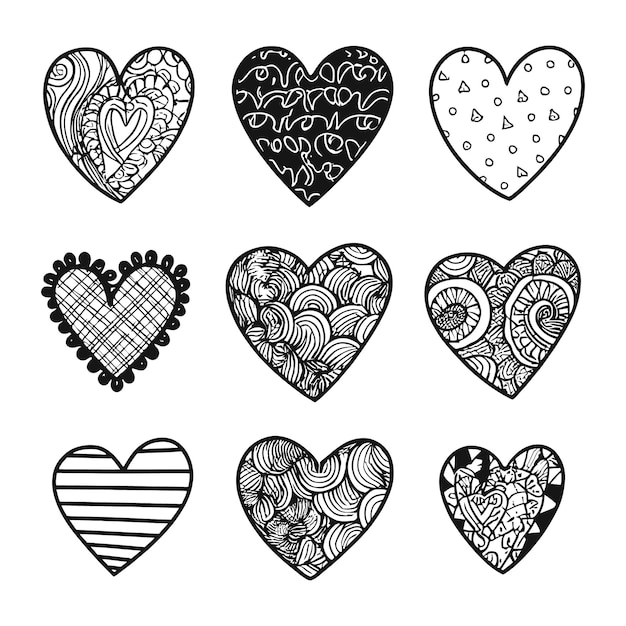 Handgetekende prachtige vector harten collectie