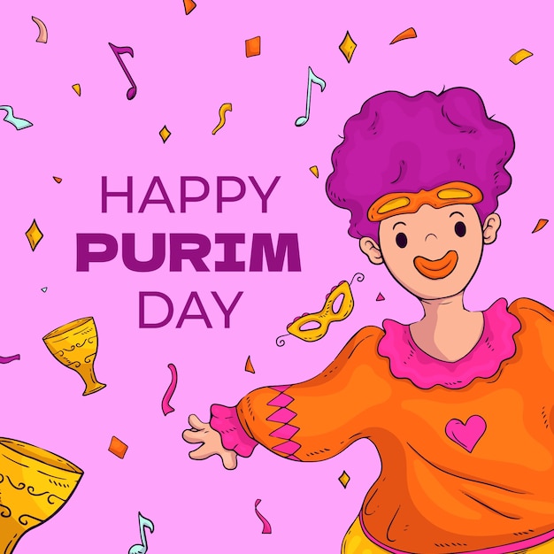 Handgetekende purim-illustratie