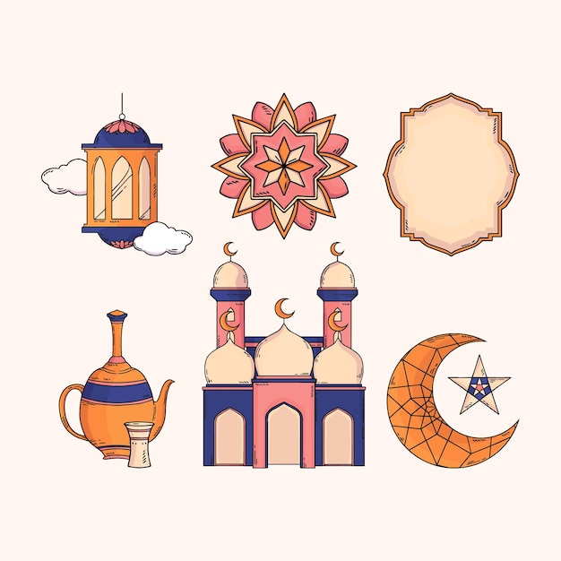 Vector handgetekende ramadan-collectie