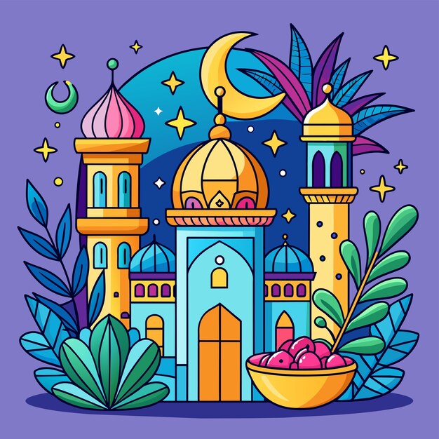 Handgetekende Ramadan-illustratie met Arabische elementen vectorillustratie