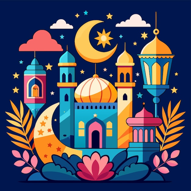Handgetekende Ramadan-illustratie met Arabische elementen vectorillustratie