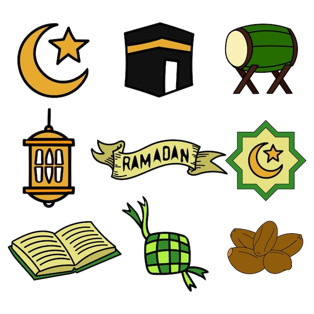 Handgetekende Ramadan Kareem Doodle Clip Art Vector Illustratie