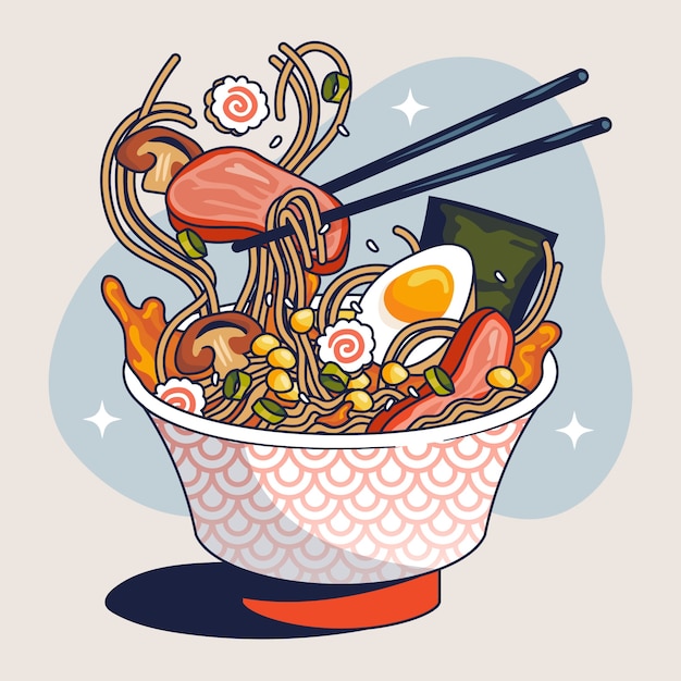 Vector handgetekende ramen-illustratie