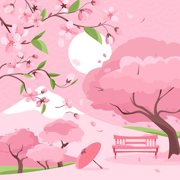 Vector handgetekende sakura-boomcompositie