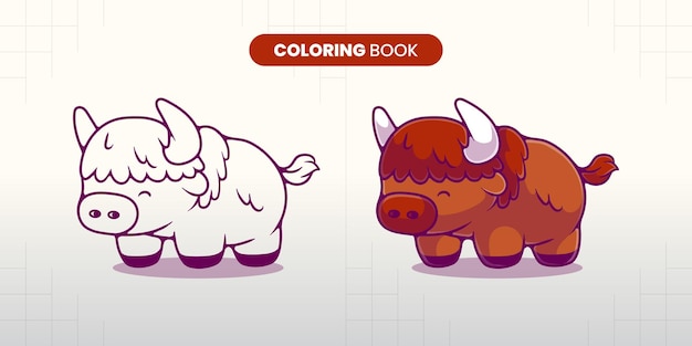 Handgetekende schattige bizon illustratie kleurboek voor kinderen om in te vullen