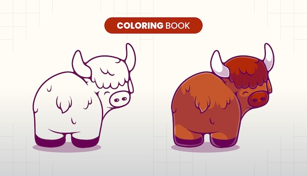 Handgetekende schattige bizon illustratie kleurboek voor kinderen om in te vullen