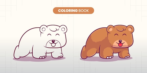 Handgetekende schattige grizzlybeer illustratie kleurboek voor kinderen om in te vullen