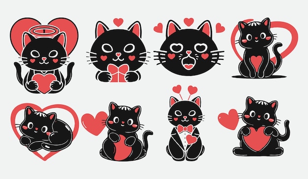Vector handgetekende schattige kat valentijnsdag vectorontwerp