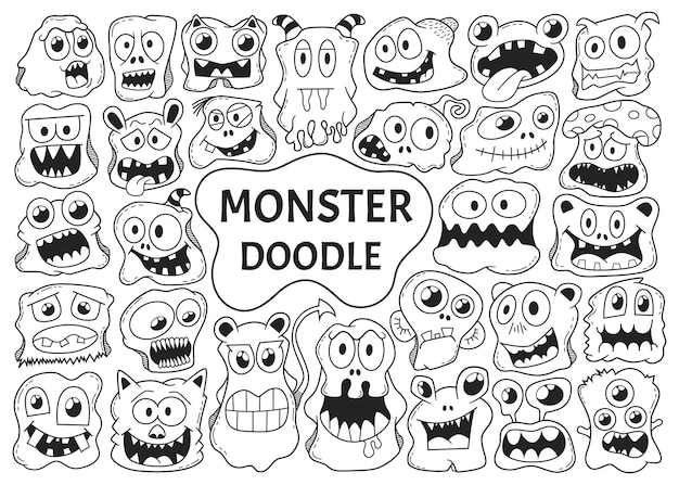 Handgetekende schattige monster doodle cartoon collectie