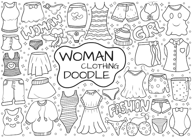 Vector handgetekende schattige vrouw kleding doodle collectie