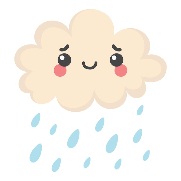 Handgetekende schattige wolk met regendruppels op witte achtergrond