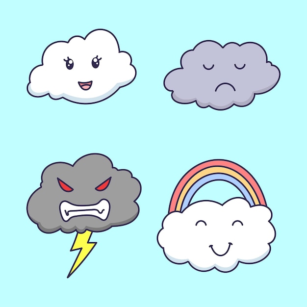 Handgetekende schattige wolkencollectie