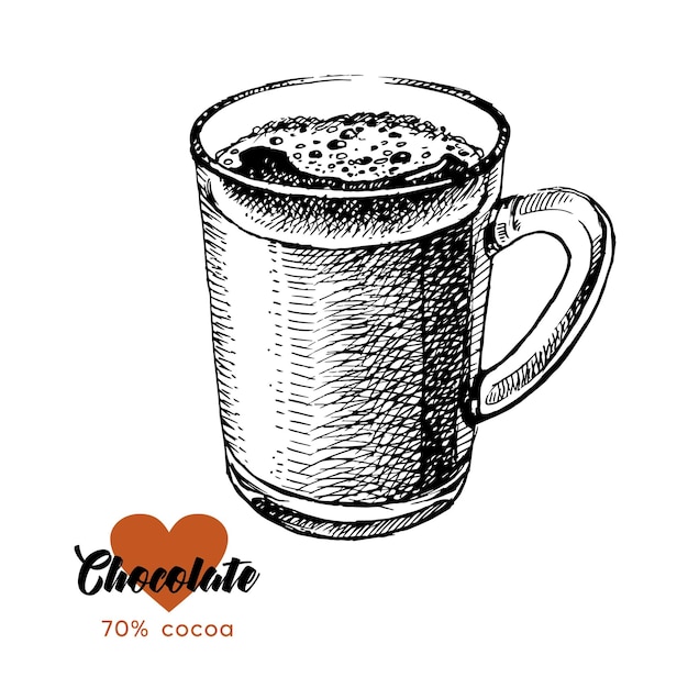Handgetekende schets cacaochocolade product set Vintage vector illustratie van natuurlijk gezond voedsel