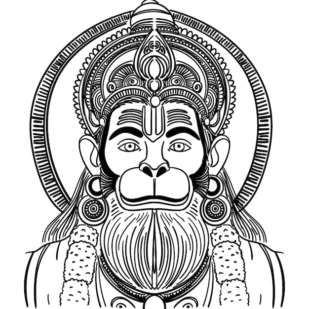 Handgetekende schets van Hanuman Vector illustratie