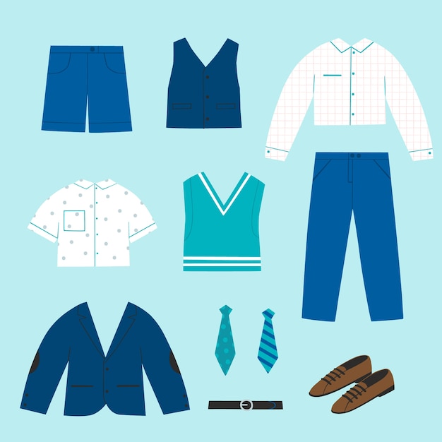 Vector handgetekende schooluniform element collectie