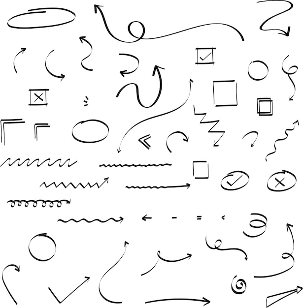Handgetekende set abstracte doodle elementen Decoratieve illustraties in schetsstijl
