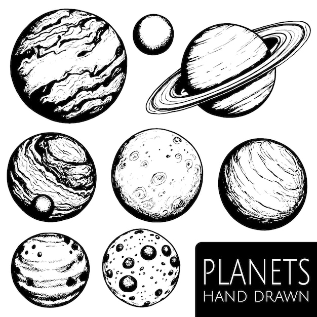 Handgetekende set planeten