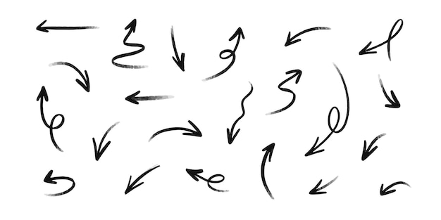 Handgetekende set potlood pijlen Doodle vector collectie op witte achtergrond