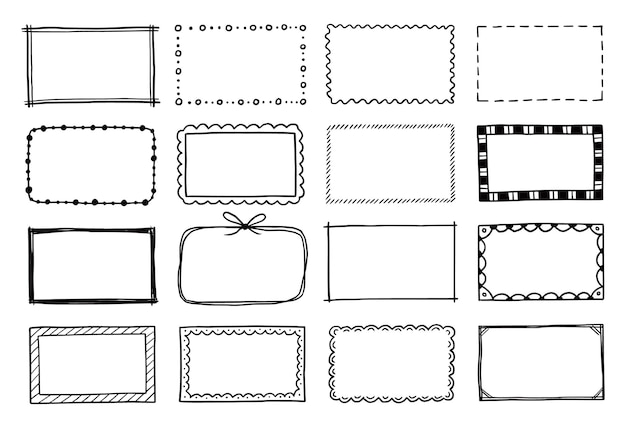 Handgetekende set rechthoekig frame