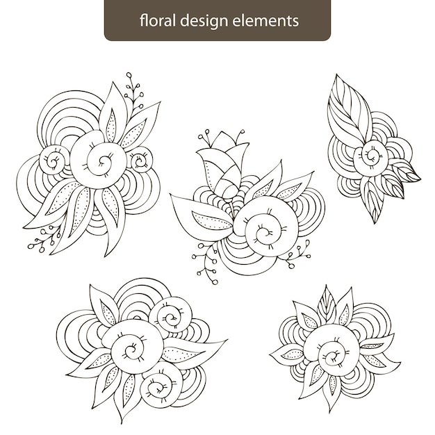 Handgetekende set schattige doodle vector bloemen