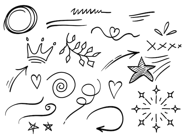 Handgetekende set van abstracte doodle elementen gebruik voor conceptontwerp geïsoleerd op witte achtergrond vector illustratie