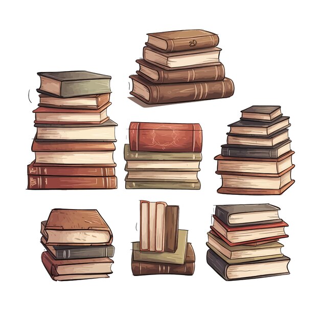 Handgetekende stapel boeken collectie cartoon vector illustratie clipart witte achtergrond