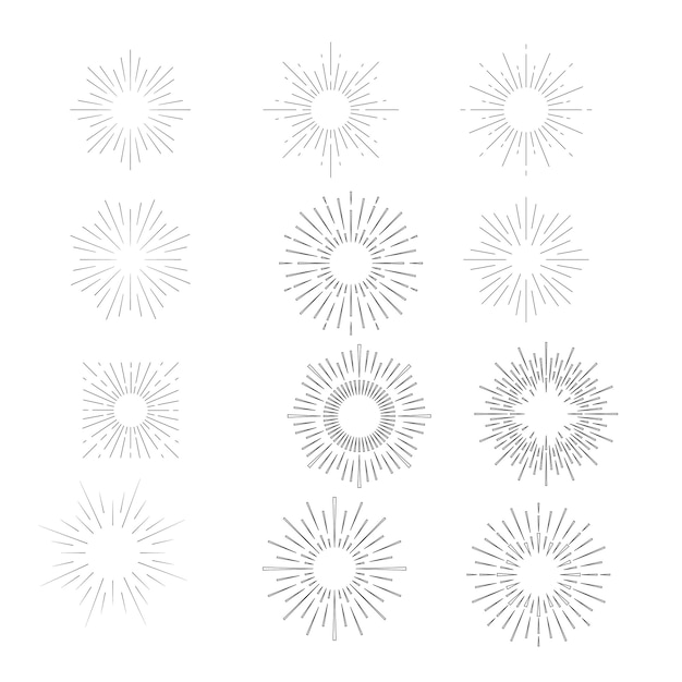 Handgetekende stijl sunburst frame set Vector ontwerp elementen