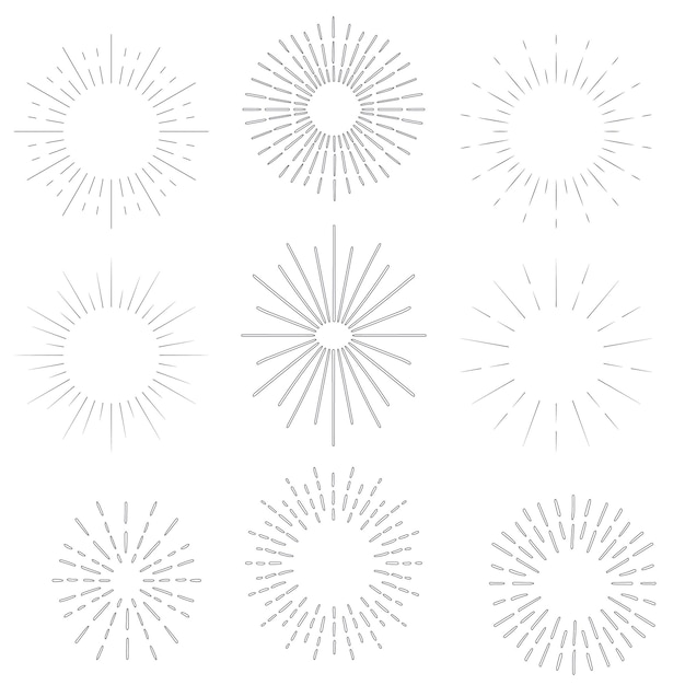 Handgetekende stijl sunburst frame set Vector ontwerp elementen
