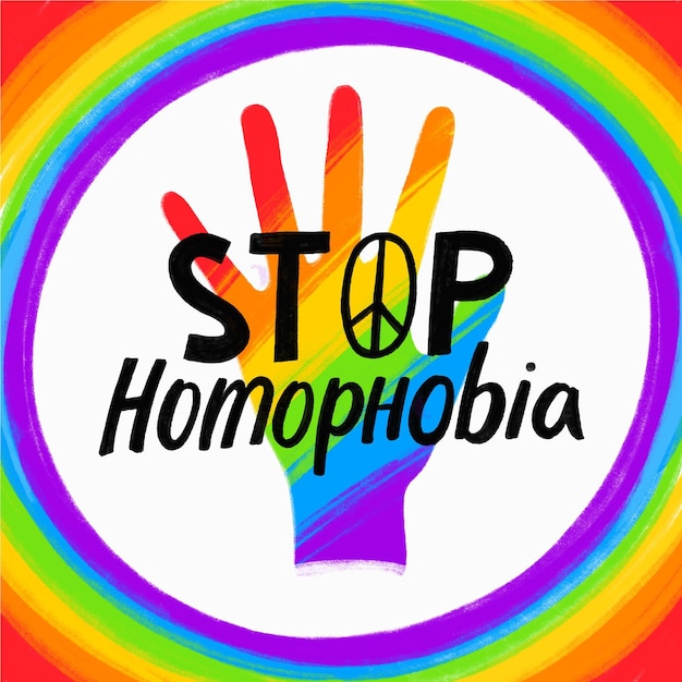 Handgetekende stop homofobie illustratie in regenboogkleuren