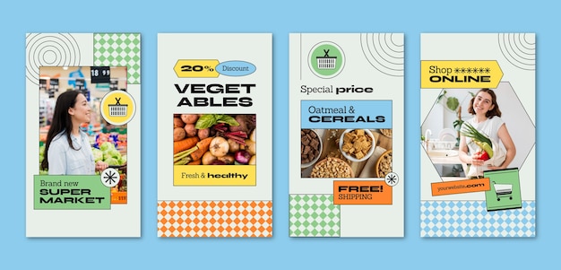 Handgetekende supermarkt instagram verhalen