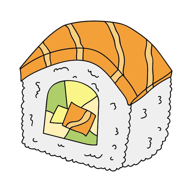 Handgetekende sushi roll clipart Japanse traditionele keuken gerechten Aziatisch eten