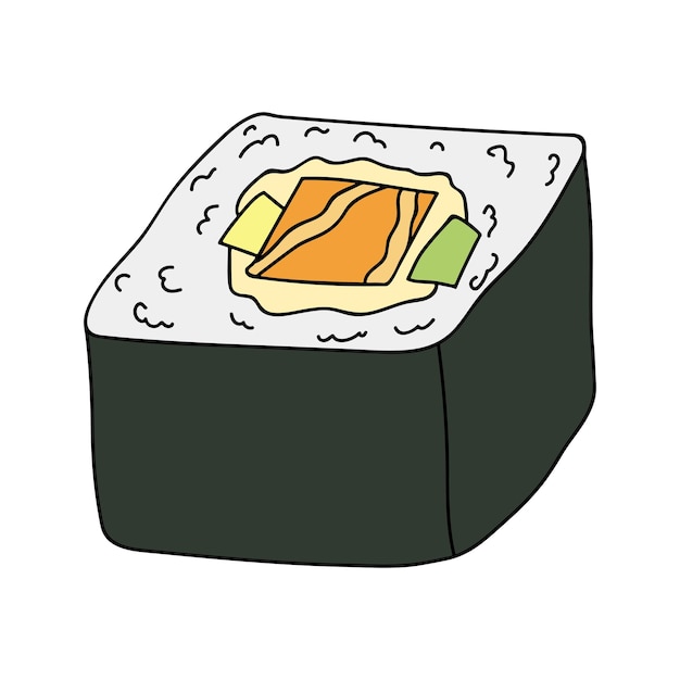 Handgetekende sushi roll clipart Japanse traditionele keuken gerechten Aziatisch eten