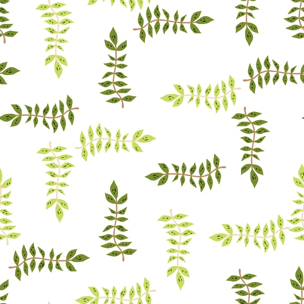 Handgetekende takken met bladeren naadloos patroon Eenvoudige organische achtergrond