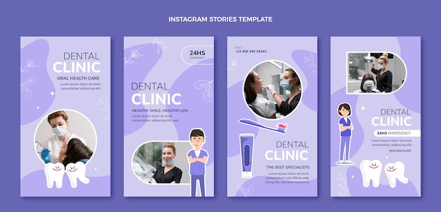 Vector handgetekende tandheelkundige kliniek instagramverhalen