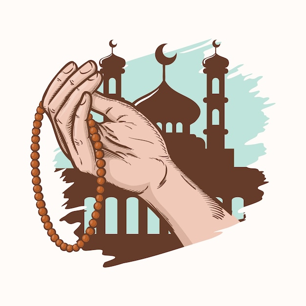 Handgetekende tasbih-illustratie