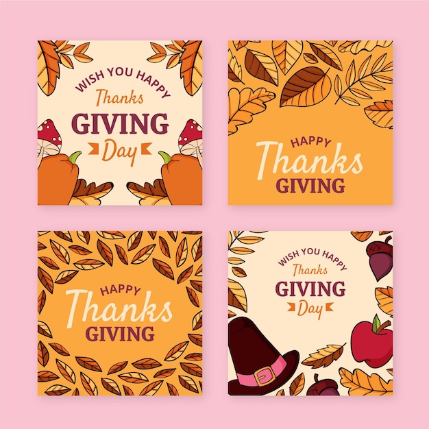 Handgetekende thanksgiving instagram posts collectie