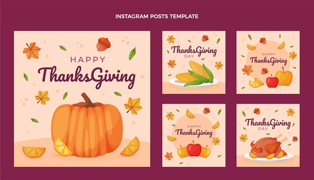 Vector handgetekende thanksgiving instagram posts collectie