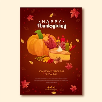 Handgetekende thanksgiving verticale postersjabloon